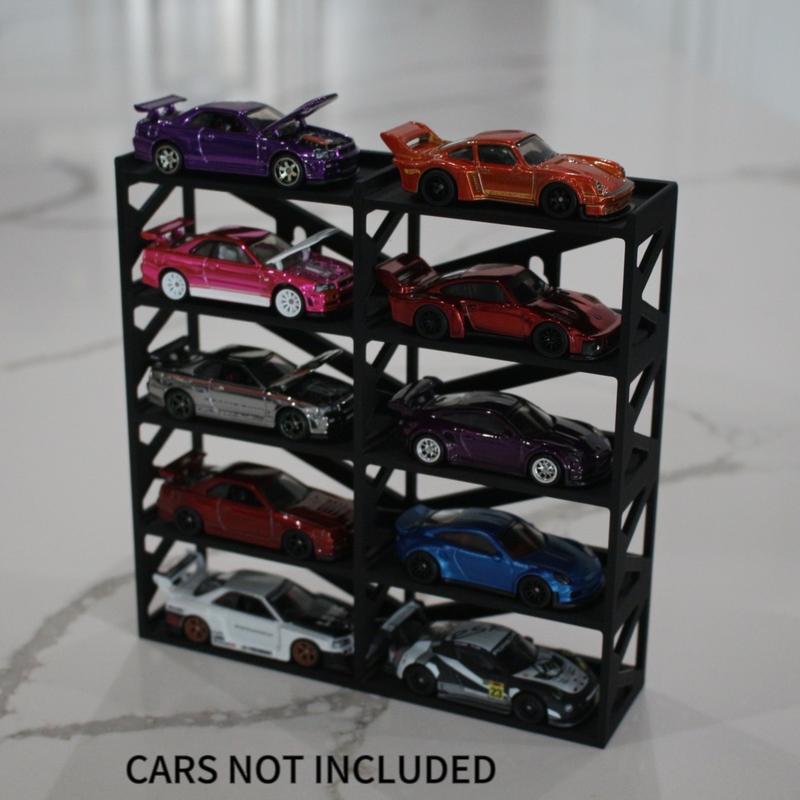 Hotwheel 10 Car Display Stand Industrial Design w Hidden Wall Mount Hook Hole Hanging Shelf Storage Diorama Diecast Model Car 1 64 1:64 Organiser Racks Hangable