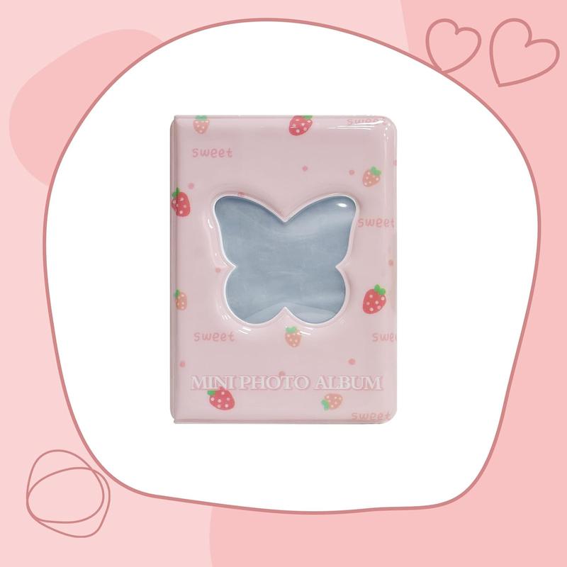 3 Inch Mini Photo Album Kpop Photocard Binder, Butterfly Hollow Photocard Holder Book, Business Card Book Holder, Photocard Sleeves 40 Pockets (Pink)