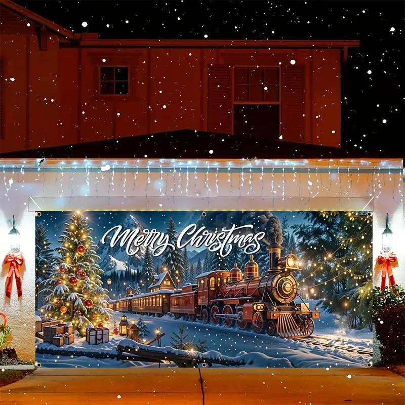 Christmas Themed Garage Door Cover, 1 Count Snowproof & Windproof Garage Door Banner, Festive & Party Supplies for Indoor & Outdoor