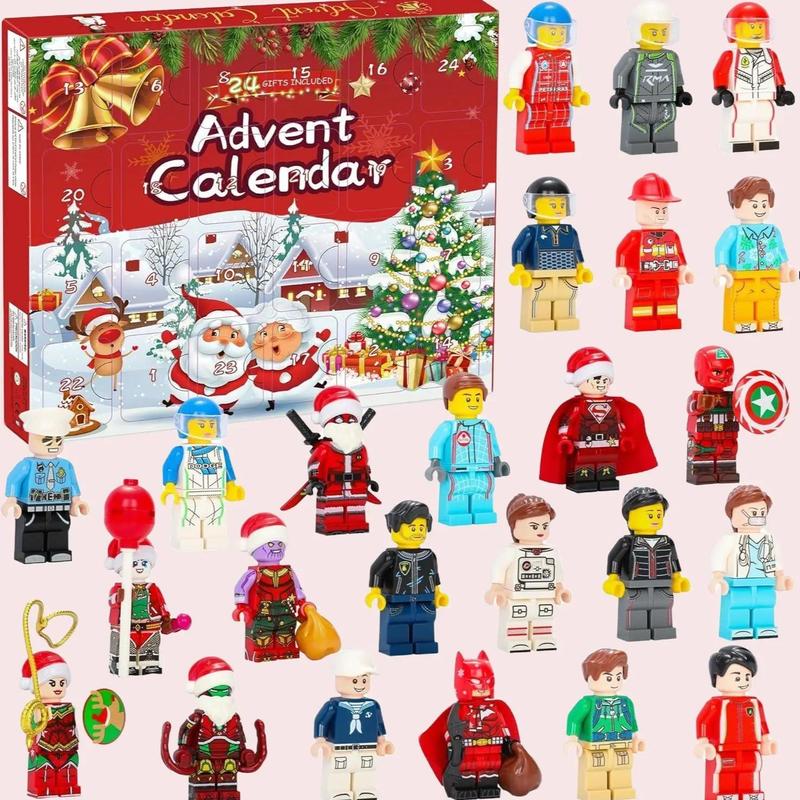 2024 Christmas Advent Calendar - 24 Day Countdown with 8 Fun Characters & 16 Role-Play Accessories, Building Kit for Kids Ages 6+, Surprise Holiday Gift for Boys & Girls