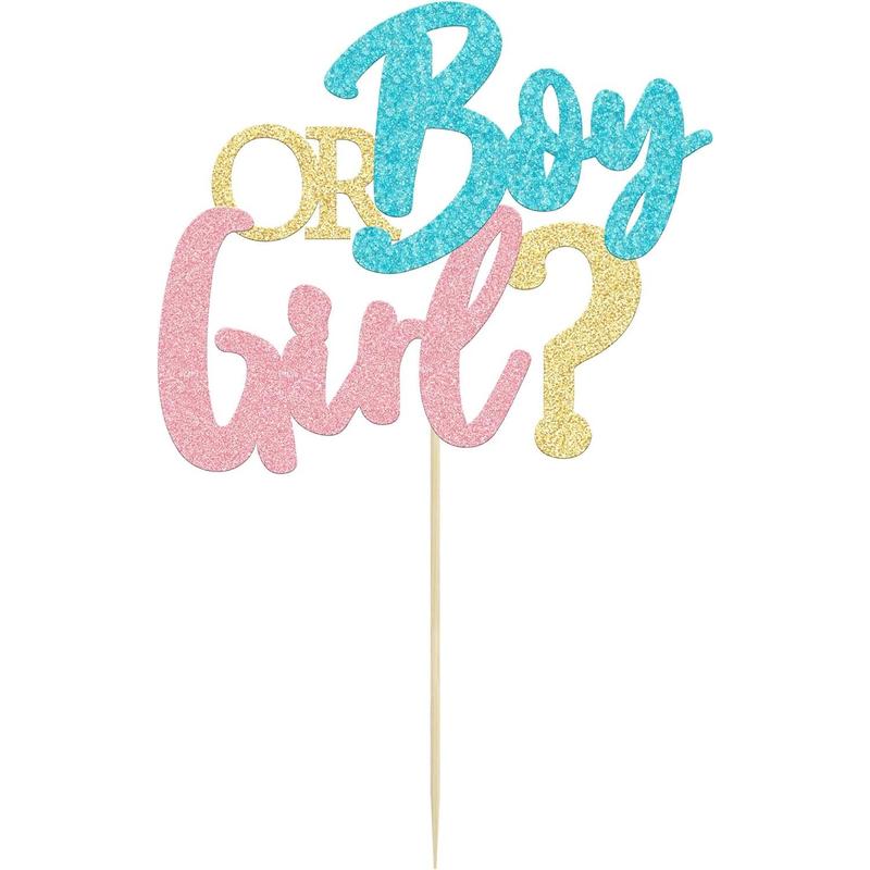 Boy or Girl Cake Topper Glitter Pink or Blue Cake Pick Gender Reveal Cake Decorations for  Shower Gender Reveal Theme  Boys Girls Birthday Party Decoration Supplies