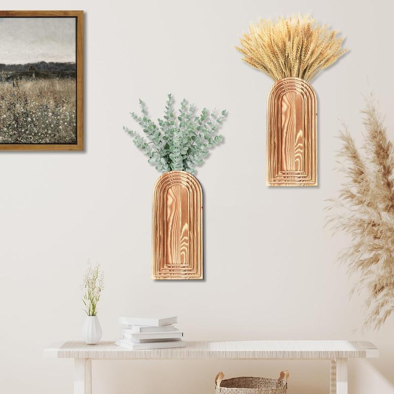 Modern Wall Wood Vase two-piece set -Entryway Decor, Wood Wall Art, Hallway Decor-Modern Farmhouse & Boho Bathroom Wall Decor-Perfect for Dining Room, Living Room, or Any Narrow Wall Space（Brown）