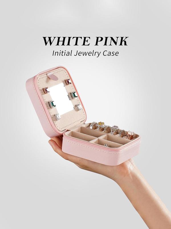 Portable Jewelry Box with Mirror for Gift, Summer Stylish Sequin Decorated Letter Pattern Jewelry Organizer, Cute Zipper Jewelry Storage Box for Women and Girls As Gift, Jewelry Case Room Accessories