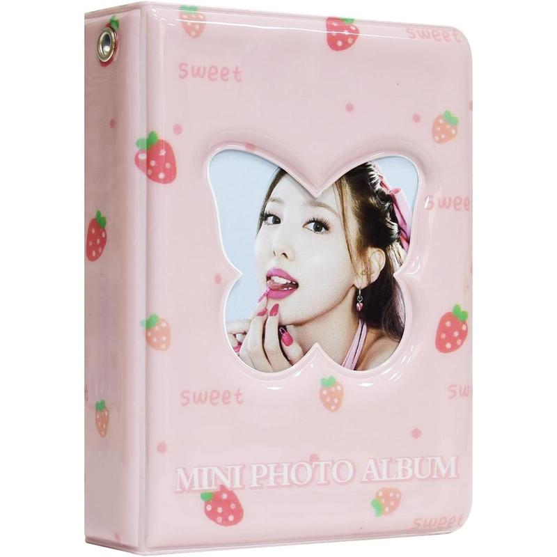 3 Inch Mini Photo Album Kpop Photocard Binder, Butterfly Hollow Photocard Holder Book, Business Card Book Holder, Photocard Sleeves 40 Pockets (Pink)