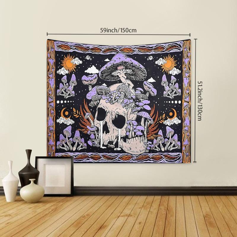 Room Decor Skull Mushroom Pattern Tapestry,  Room Decor Halloween Gothic Wall Hanging Tapestry, Halloween Decor, Wall Hanging Decoration for Living Room Study Room, Bedroom Accessories, Home Decor Ideas for Halloween, Fall Decor