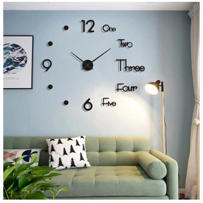 3D Wall Clock Mirror Surface Large Modern DIY Sticker Office Home Shop Art Decor Round