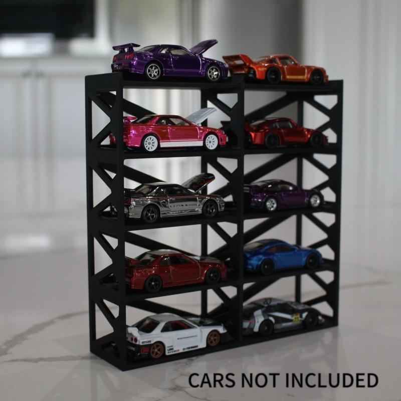 Hotwheel 10 Car Display Stand Industrial Design w Hidden Wall Mount Hook Hole Hanging Shelf Storage Diorama Diecast Model Car 1 64 1:64 Organiser Racks Hangable