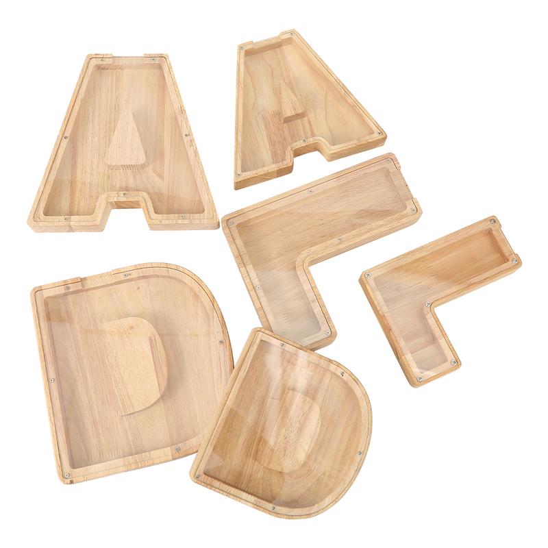 Alphabet Letter Wooden Piggy Bank Coin Money Solid Wood Saving Box Coins Storage Desktop Ornament Decor Crafts