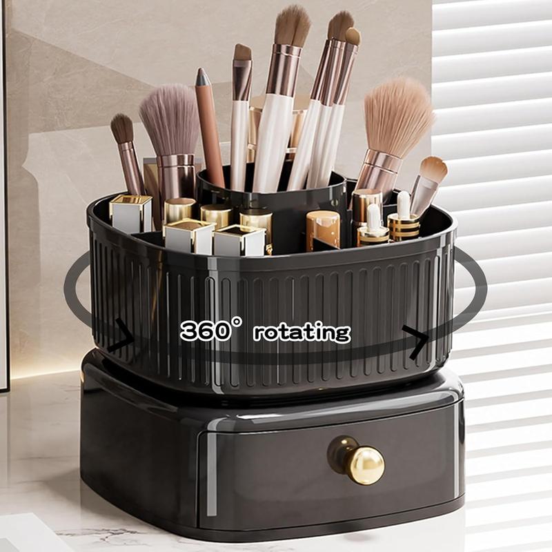 360° Rotating Makeup Brush Holder Organizer with Drawer, Cosmetic Makeup Organizers , Makeup organization and Skincare Storage for Vanity, Desktop, Bathroom (Ivory) Boxes