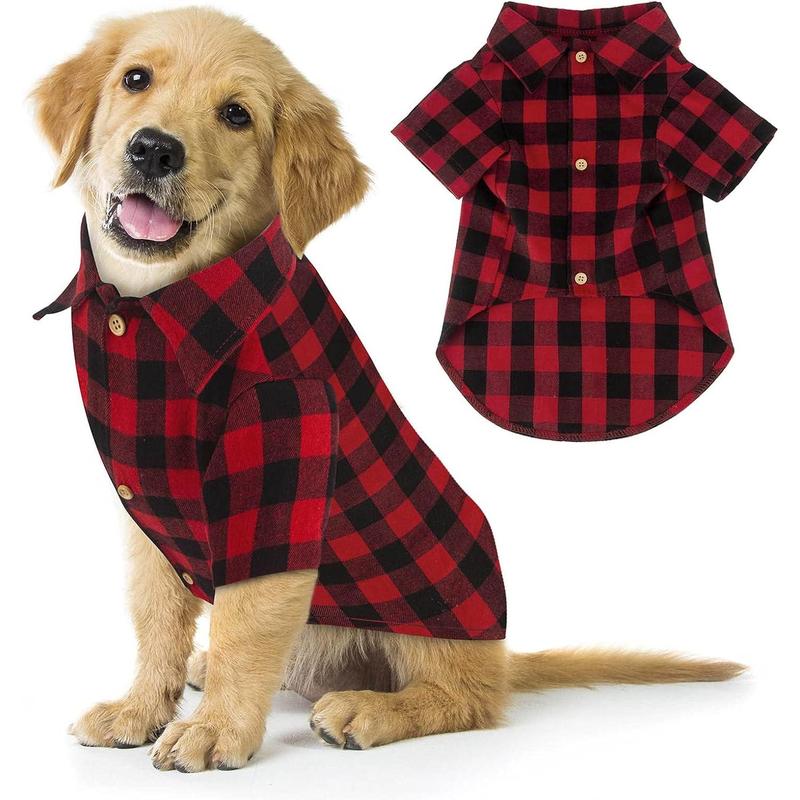 Plaid Dog Shirt Red Buffalo Dog Outfit Soft Casual Dog Clothes for Small Medium Large Dogs Puppy Cats Halloween Thanksgiving Christmas Costumes(M)