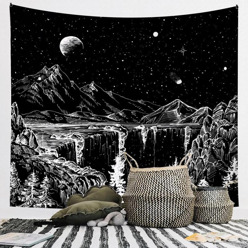 Starry Night Mountain Landscape Print Tapestry for Home Decor, 1 Count Wall Hanging Decor for Home Decor