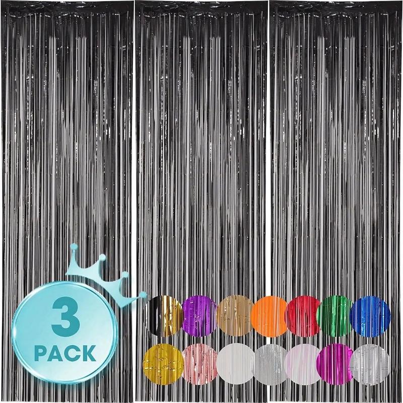 Party Backdrop Foil Curtain for Mean Girls Decorations, 3 Counts Glitter Tassel Curtain, Decorative Curtain for Home Birthday Party Wedding Anniversary