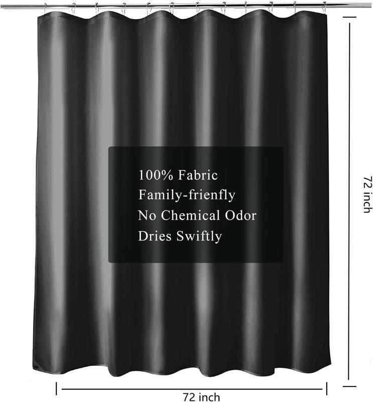 Fabric Shower Curtain Liner, Waterproof Hotel Quality, Bathroom Curtains Rust Resistant Grommets, 72 x 72 Machine Washable (Black)