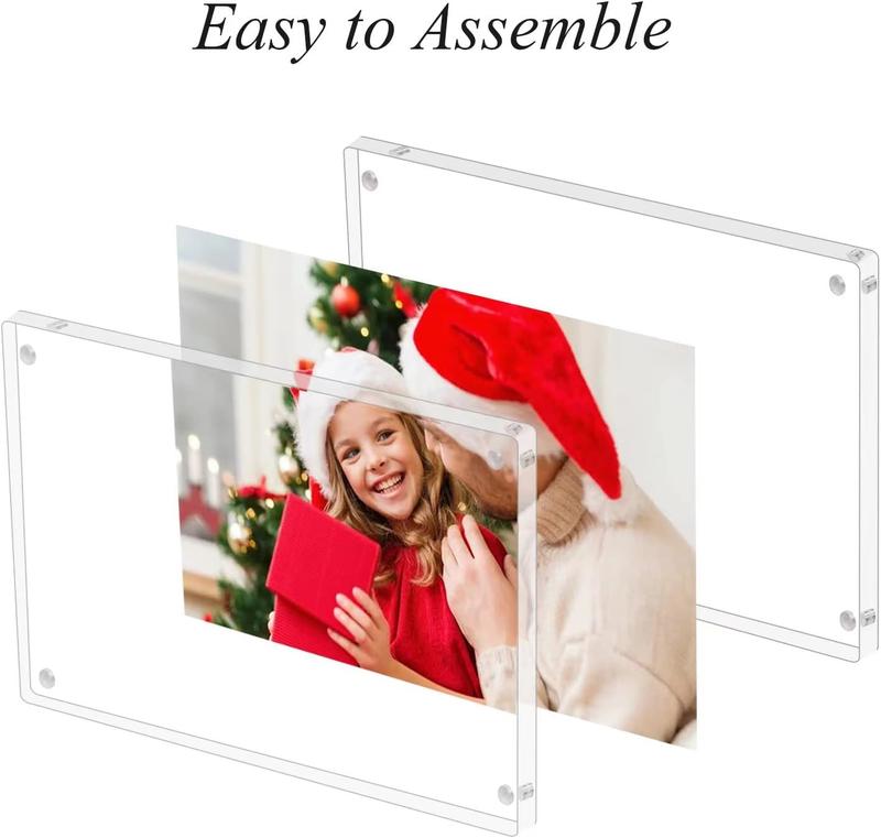 Acrylic Picture Frame with Rounded Corner, 2pack 4x6 Inch Acrylic Photo Frames, Magnetic Picture Frame 10+10MM Thickness Clear Picture Frame, Double-Sided Acrylic Frame Stand Picture Frame