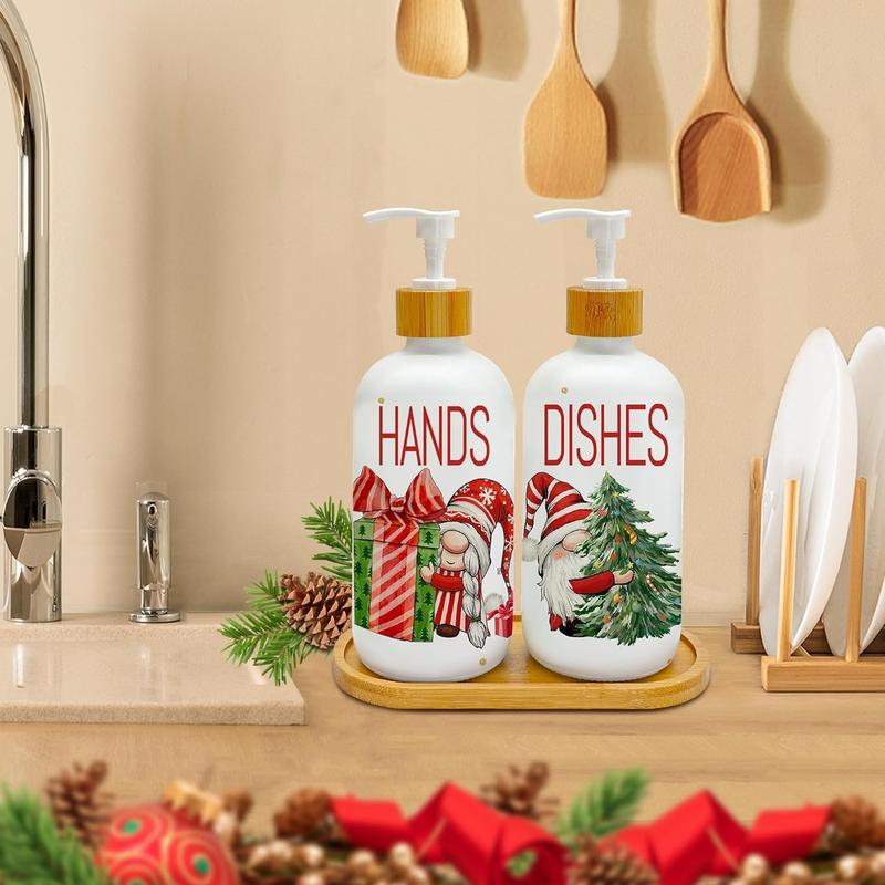 Christmas Soap Dispenser, Christmas Kitchen Decor, Christmas  Glass Soap Dispenser for Kitchen Countertop, Christmas Kitchen Bathroom Decorations, Refillable Hand Soap Dispenser