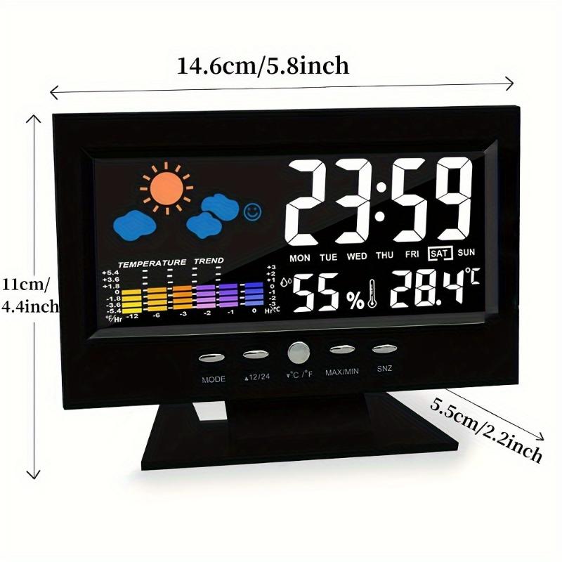 1pc Voice Controlled Digital Weather Station Clock - Large Backlit Display, Accurate Temperature & Humidity Readings, 12 24 Hour Format, Weather Forecast, USB Powered - Perfect for Home or Office Use Decor Plastic