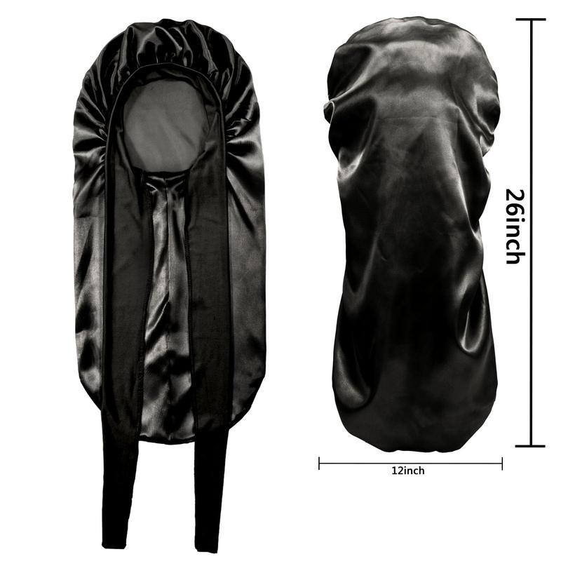  Bonnets for Black Women Braid Bonnet Large Long Satin Silk Bonnet with Stretchy Tie Band Sleep  Shower Cap Hair 2 Count Black&Leopard