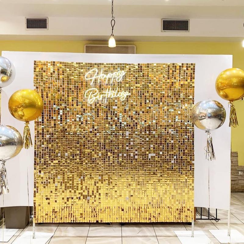 DIY Square Sequin Wall Backdrop, 24pcs set Shimmer Party Home Decor Backdrop for Birthday Wedding Anniversary, Bedroom Decor, Wedding Decorations Banners, Room Decor