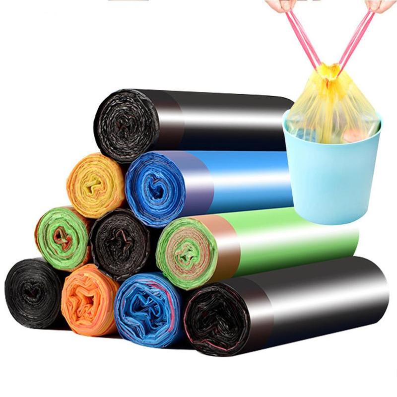 75 pcs 5 Roll Random Color Drawstring Bin Bag, Leak-proof Thick Trash Bag, Household Kitchen Garbage Bag, Durable Bin Bag, Home Care Supplies