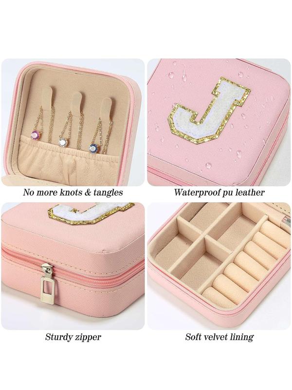 Portable Jewelry Box with Mirror for Gift, Summer Stylish Sequin Decorated Letter Pattern Jewelry Organizer, Cute Zipper Jewelry Storage Box for Women and Girls As Gift, Jewelry Case Room Accessories