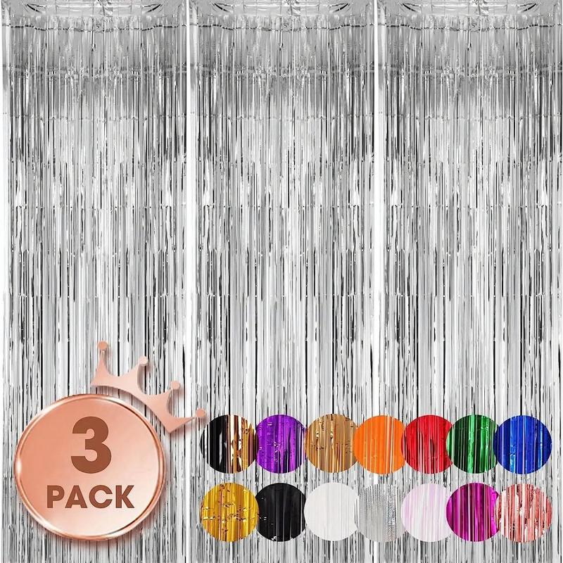 Party Backdrop Foil Curtain for Mean Girls Decorations, 3 Counts Glitter Tassel Curtain, Decorative Curtain for Home Birthday Party Wedding Anniversary