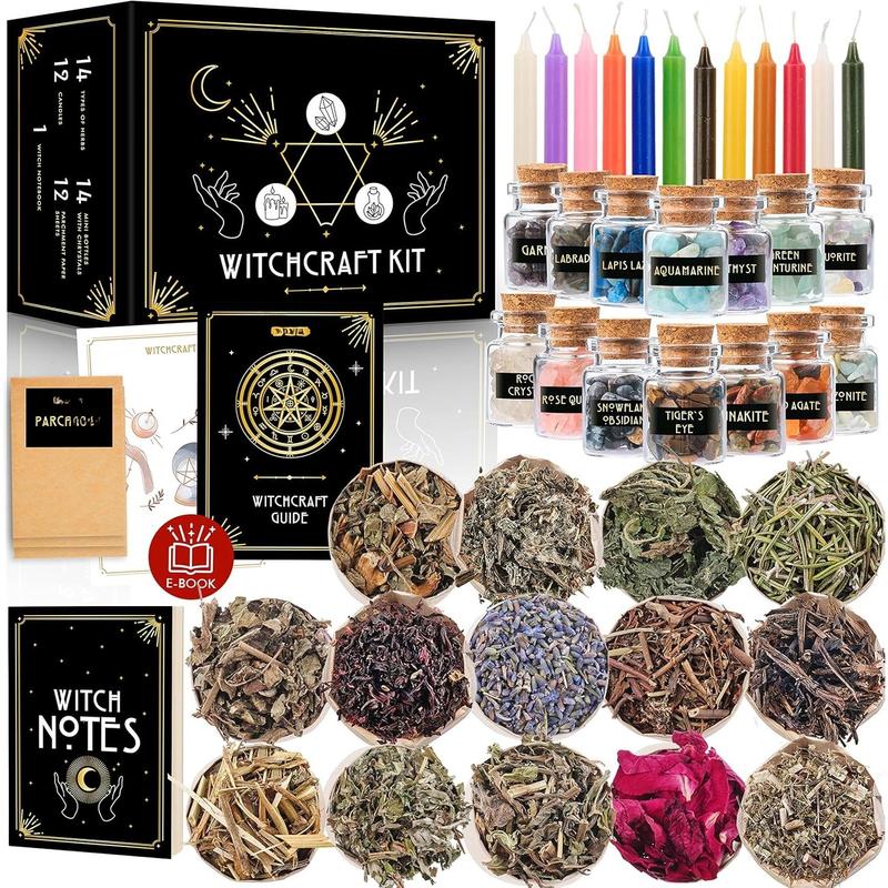 Supplies Kit for  Altar 54 count - Spell Candles for Witches - Crystals Spell Jars for Witches -  for Spells - Beginner  Kit Box -  Kit -  Starter Kit