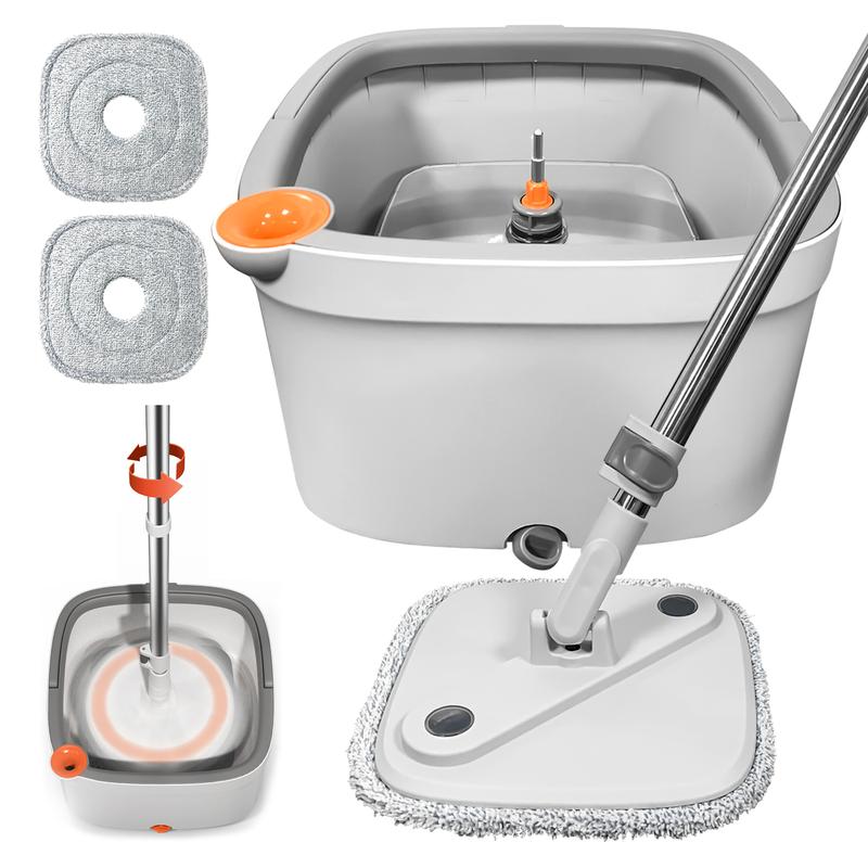 KZKR Spin Mop and Bucket System with Dual Compartment Mop Bucket and Thick Washable Microfiber Mop Pads