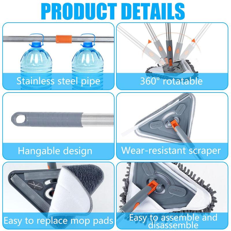 Wall Cleaning Mop Set, 1 Count Long Handle Wall Cleaning Mop with 6 Counts Replacement Mop Cloth,  Household Cleaning Tool for Home Kitchen Bathroom Dormitory Car