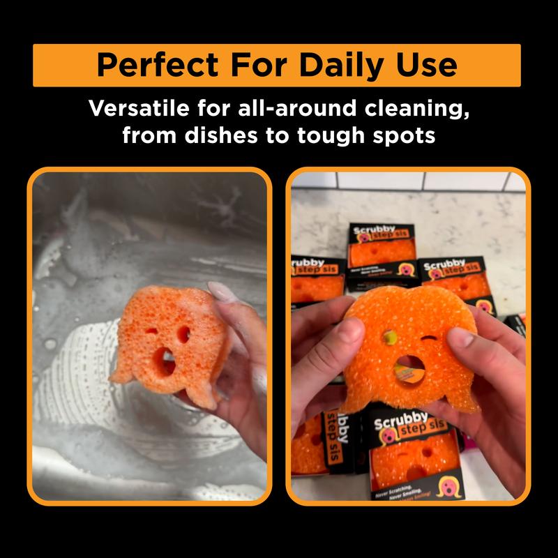 Scrubby Step Sis: The Ultimate Sponge & Scour Pad Tool and Scrubber ! kitchen sponge Utensil Cleaning, Pots, Pans, and Stainless Surfaces. Dishes, Grime, and Tough Messes! Dish Towel, Anti-Scratch, Dishware Cleaning Supplies