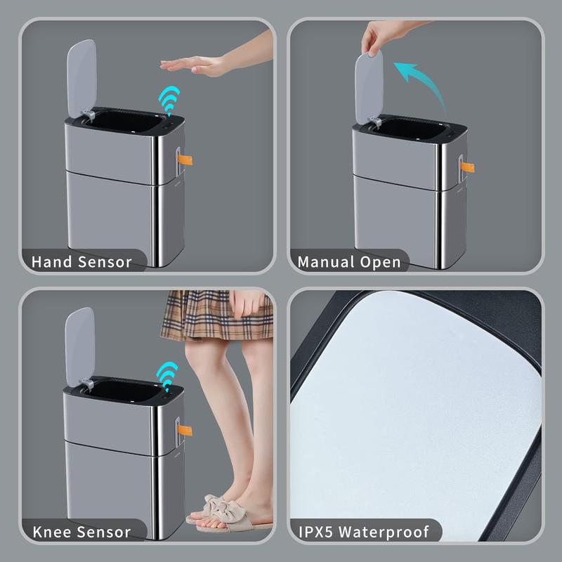 Joybos Touchless Bathroom Trash Can , Waterproof Motion Sensor Garbage Can, Slim Narrow smart Trash Bin for Office, Living Room, Kitchen,Bedroom