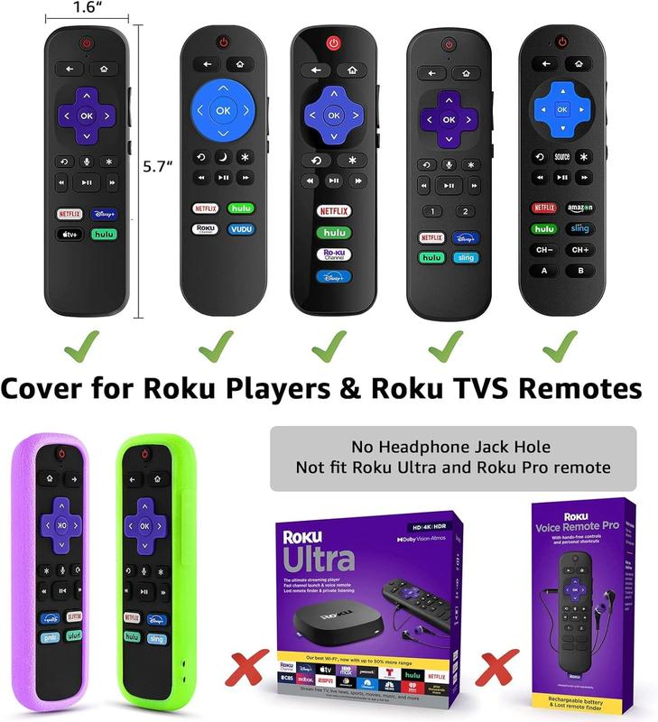 2 Pack Remote Cover for Roku,  Cover for TCL Roku  TV Steaming Stick Remote,  Remote Case for Roku Universal Protective Controller Sleeve  Glow in The Dark Green Purple