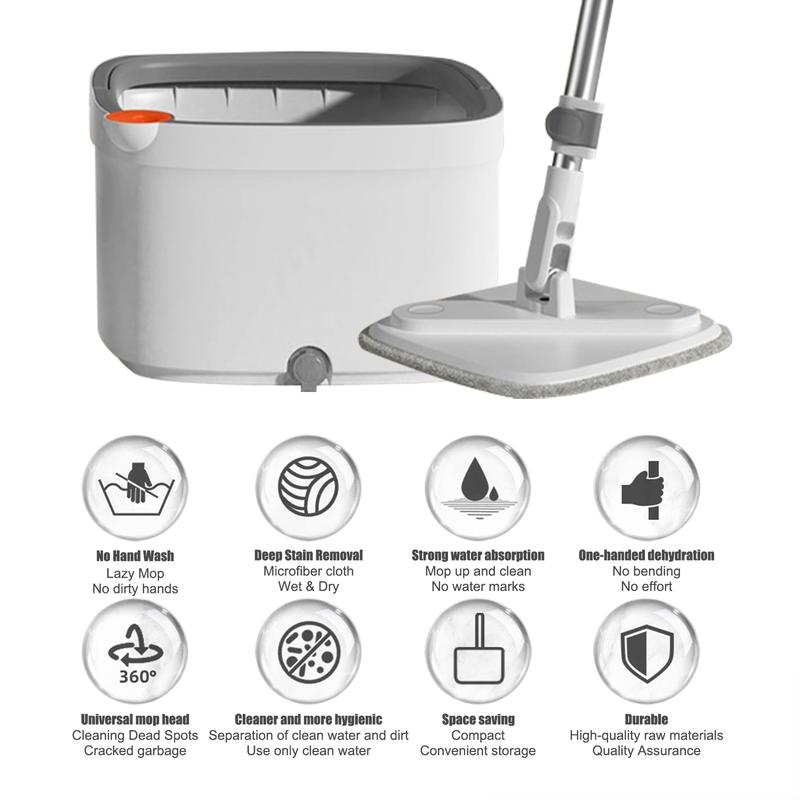 KZKR Spin Mop and Bucket System with Dual Compartment Mop Bucket and Thick Washable Microfiber Mop Pads