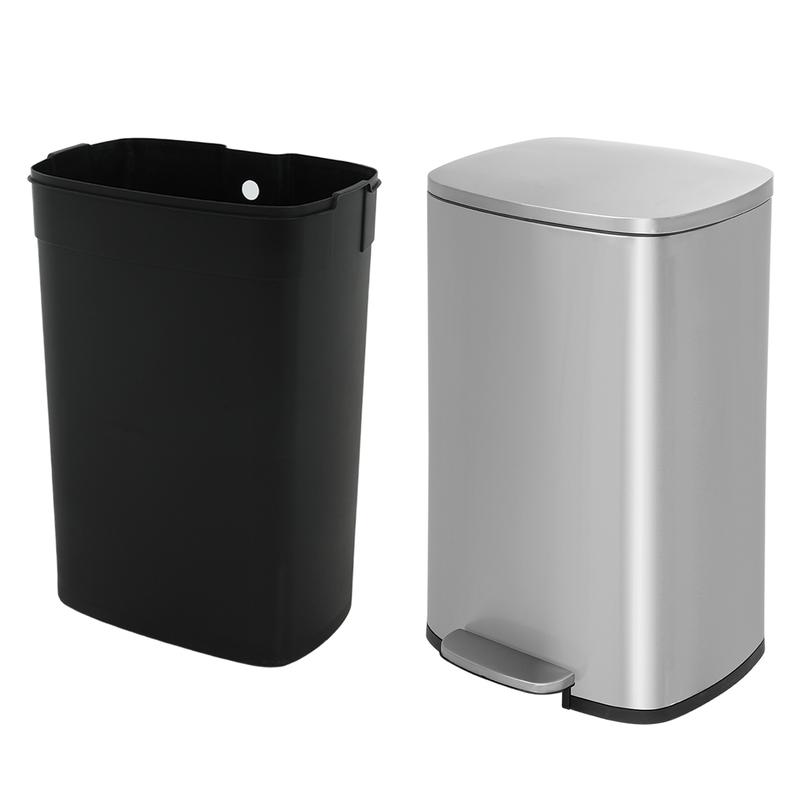 13 Gallon 50 Liter Trash Can, Fingerprint Proof Stainless Steel Kitchen Garbage Can with Removable Inner Bucket and Hinged Lids, Pedal Rubbish Bin for Home Office