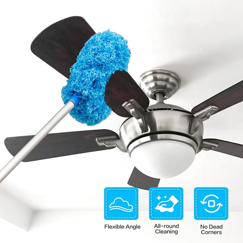 1 Piece Ceiling Fan Cleaner Duster Reusable Microfiber Ceiling Fan Blade Cleaner Removable Duster With Extension Pole Adjusts 13 To 49.7 Inch For Cleaning Walls Bookshelves Furniture Door Window Top (Blue) cleaning products sweep