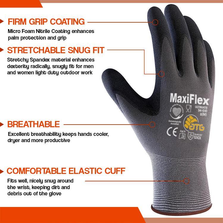 PIP MaxiFlex Ultimate 34-874 M,L,XL – High-Performance Foam Nitrile Palm Coated Gloves, Gray (Pack of 12) | Superior Grip, Abrasion Resistance, And Comfort For Heavy-Duty, Precision, And Labor Work | Ideal For Industrial And Construction Jobs In Spain