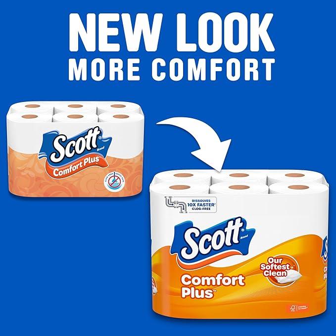 Scott ComfortPlus Toilet Paper, 12 Double Rolls, 231 Sheets per Roll, Septic-Safe, 1-Ply Toilet Tissue Wipes