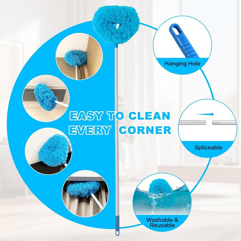 1 Piece Ceiling Fan Cleaner Duster Reusable Microfiber Ceiling Fan Blade Cleaner Removable Duster With Extension Pole Adjusts 13 To 49.7 Inch For Cleaning Walls Bookshelves Furniture Door Window Top (Blue) cleaning products sweep