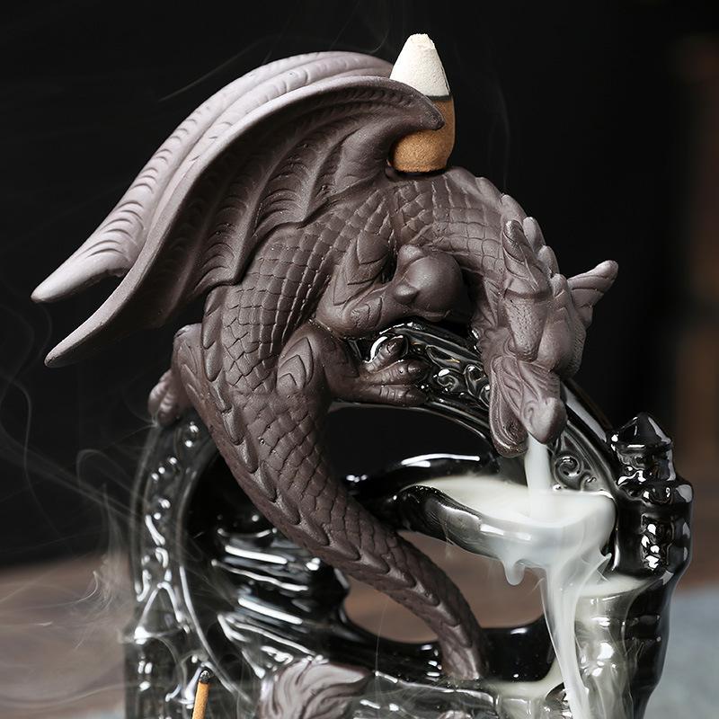 Ramadan Decorations Dragon Design Incense Burner without Incense, 1 Count Creative Waterfall Backflow Incense Burner, Home Decor