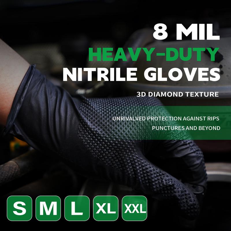 FINITEX 8 Mil Diamond Pattern Black Nitrile Gloves (Automotive Work) Cleaning Gloves - Hardware and Electricians (Multi-Purpose) Hand