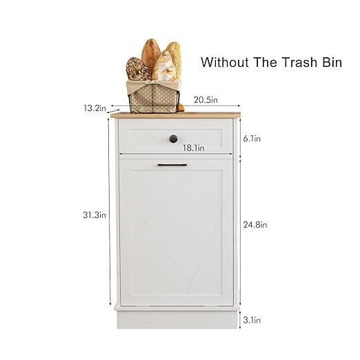  Vabches Trash Cabinet Trash Can, Dog Proof Tilt Out Trash Bin Holder, Free Standing Recycling Cabinet with 2 Drawers for Kitchen Living Room