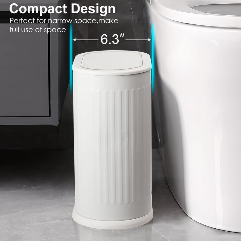 Bathroom Trash Cans White Stainless Steel Small Garbage Can with Pop up Lid, 1.8 Gallons  Proof Narrow Wastebasket, Slim Litter Trash Bins for Bedroom, Toilet, Office