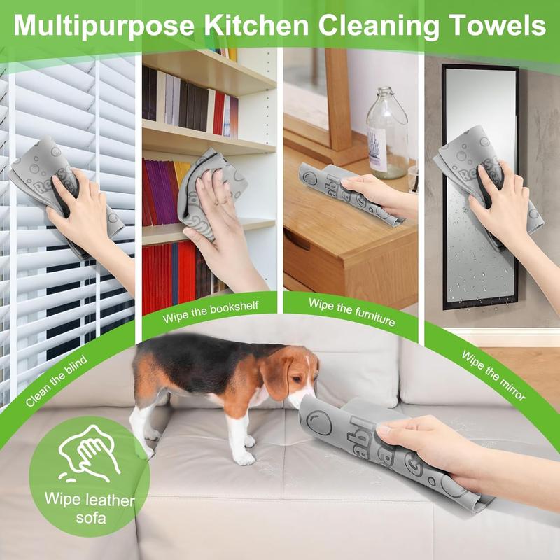 4 Pack Damp Clean Duster Towel Streakless Cloths Flexible Dusting Towel Magic Reusable Cleaning Cloths Scrub Wet Duster Sponge Absorbent Kitchen Rag for Picking Up , Dirt & Grime