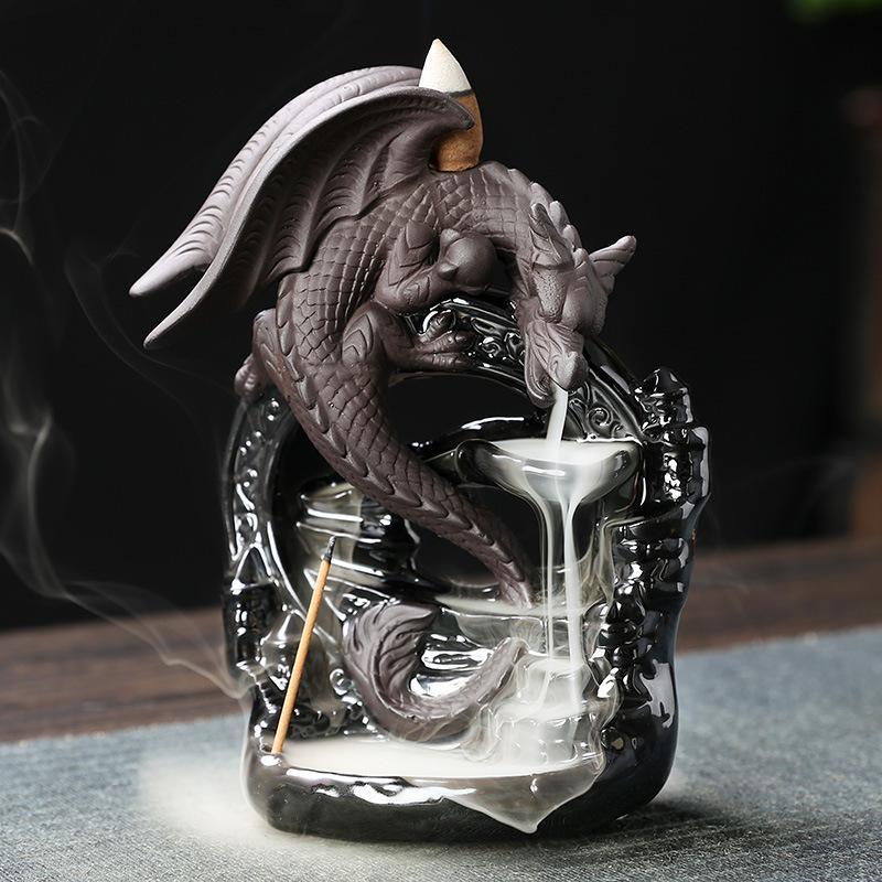 Ramadan Decorations Dragon Design Incense Burner without Incense, 1 Count Creative Waterfall Backflow Incense Burner, Home Decor