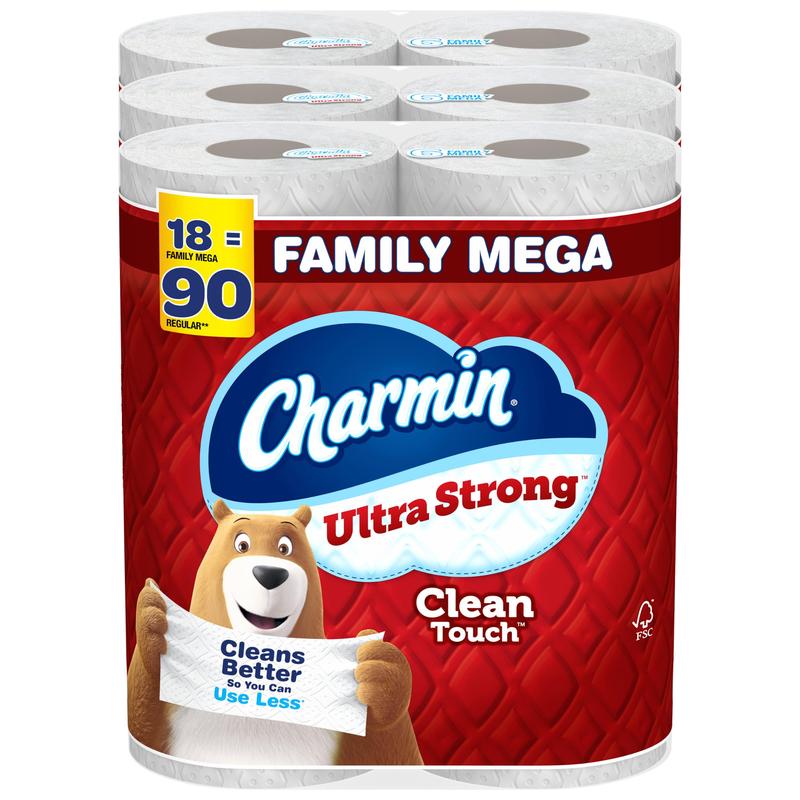 Toilet Paper Ultra Strong Clean Touch, 18 Family Mega Rolls = 90 Regular Rolls (Packaging May Vary)