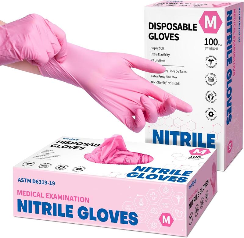 Gloves, 4.5 Mil Pink  -Safe Cleaning Esthetician  Disposable Glove, 100 count