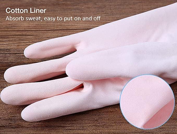 2 Pack Reusable Cleaning Gloves Latex Free, Dishwashing Gloves with Cotton Flock Liner and Embossed Palm, Waterproof Household Gloves for Laundry, Gardening Comfortable Vinyl Cover