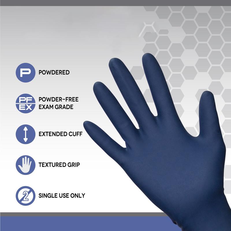 Powder-Free Exam Grade Latex Disposable Gloves. Blue, 14 mil Thickness, 12