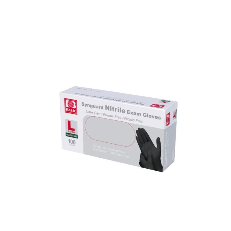 Synguard Basic Nitrile Exam Gloves, black blue powder free, Latex free, Size  S M L XL 100PCS