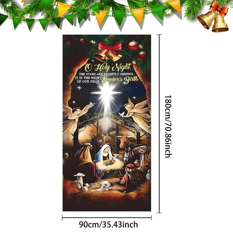 Christmas Themed Door Banner, 1 Count Nativity Scene Door Hanging Banner with 4 Grommets, Festive Backdrop for Home Living Room Bedroom Decor