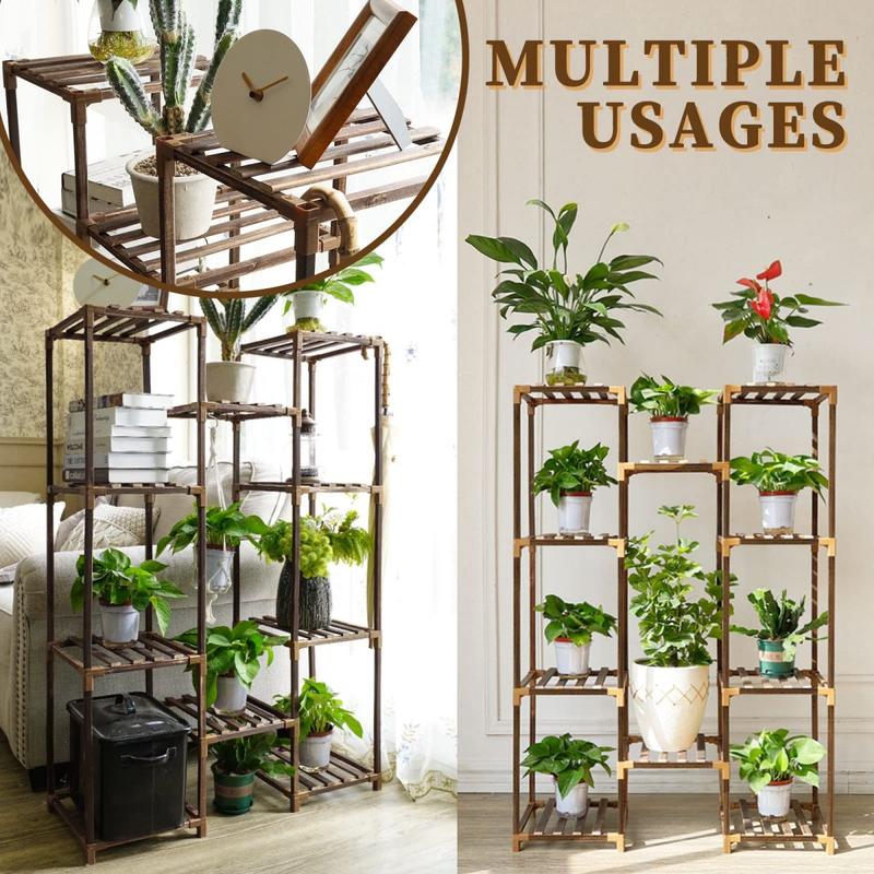 Plant Stand Indoor Outdoor, Tall Plant Shelf for Multiple Plants, 10 Tiers 11 Pot Large Plant Rack Wood Plant Holder Plant Shelves for Room Corner Balcony Garden Patio